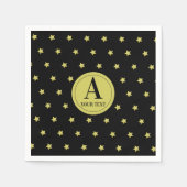 Elegant Gold & Black Star Pattern Monogram スタンダードカクテルナプキン (正面)