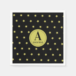 Elegant Gold & Black Star Pattern Monogram スタンダードカクテルナプキン