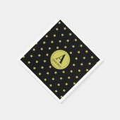 Elegant Gold & Black Star Pattern Monogram スタンダードカクテルナプキン (角)