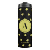 Elegant Gold & Black Star Pattern Monogram タンブラー (正面)