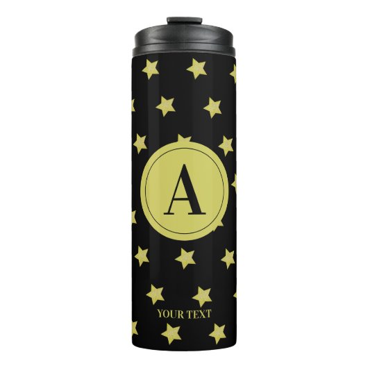 Elegant Gold & Black Star Pattern Monogram タンブラー (正面)