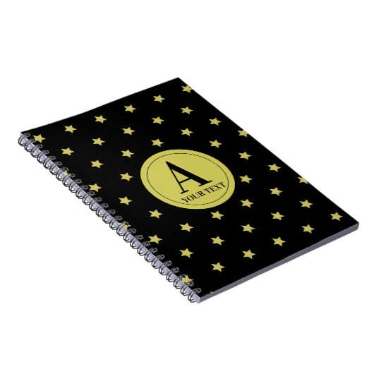 Elegant Gold & Black Star Pattern Monogram ノートブック (右側)