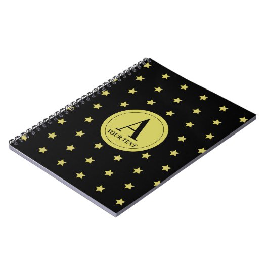 Elegant Gold & Black Star Pattern Monogram ノートブック (左側)