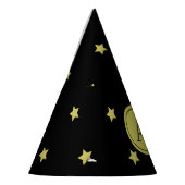Elegant Gold & Black Star Pattern Monogram パーティーハット (左)