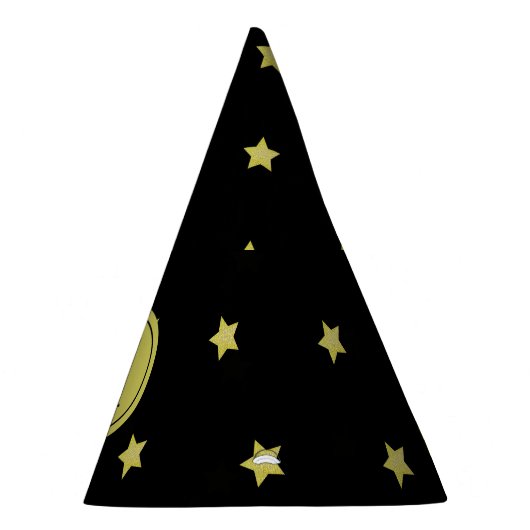 Elegant Gold & Black Star Pattern Monogram パーティーハット (右)