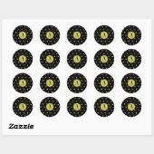 Elegant Gold & Black Star Pattern Monogram ラウンドシール (シート)
