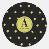 Elegant Gold & Black Star Pattern Monogram ラウンドシール (正面)