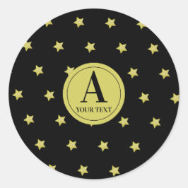Elegant Gold & Black Star Pattern Monogram ラウンドシール