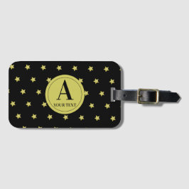 Elegant Gold & Black Star Pattern Monogram ラゲッジタグ