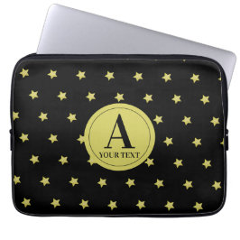 Elegant Gold & Black Star Pattern Monogram ラップトップスリーブ