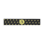 Elegant Gold & Black Star Pattern Monogram 招待状ベリーバンド (フラット)