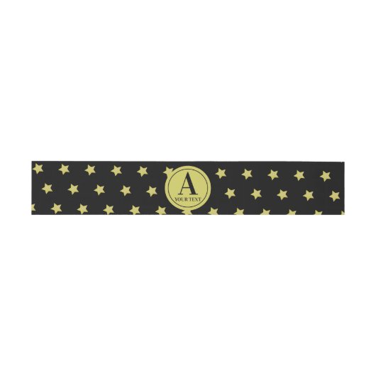 Elegant Gold & Black Star Pattern Monogram 招待状ベリーバンド (フラット)