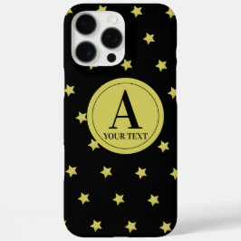 Elegant Gold & Black Star Pattern Monogram iPhone 16 Pro Maxケース