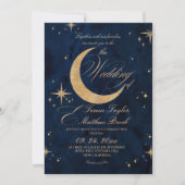 Elegant Gold & Blue Celestial Wedding  招待状 (正面)