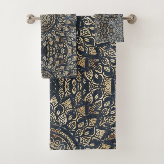 Elegant Gold Blue Mandala Floral バスタオルセット (インサイチュ)