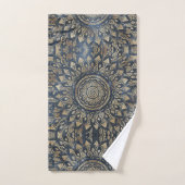 Elegant Gold Blue Mandala Floral バスタオルセット (ハンドタオル)