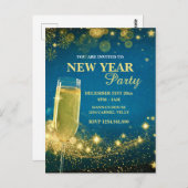 Elegant Gold & Blue New Year's Eve Party ポストカード (正面/裏面)
