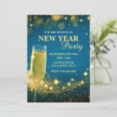 Elegant Gold & Blue New Year's Eve Party 招待状 (スタンド正面)