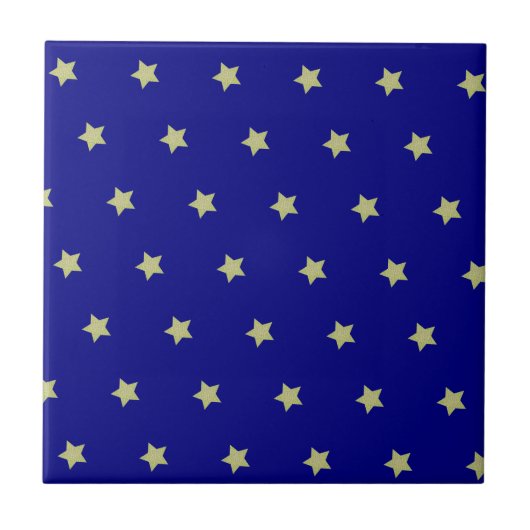 Elegant Gold & Blue Star Pattern  タイル (正面)