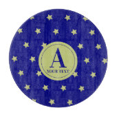 Elegant Gold & Blue Star Pattern Monogram カッティングボード (正面)