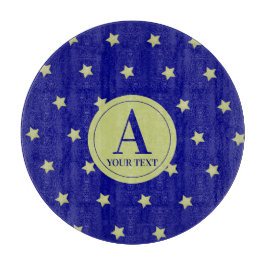 Elegant Gold & Blue Star Pattern Monogram カッティングボード