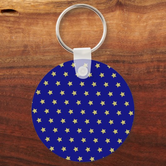 Elegant Gold & Blue Star Pattern Monogram キーホルダー (裏面)