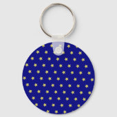 Elegant Gold & Blue Star Pattern Monogram キーホルダー (裏面)