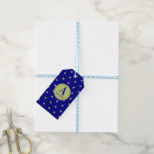 Elegant Gold & Blue Star Pattern Monogram ギフトタグ (より糸付き)