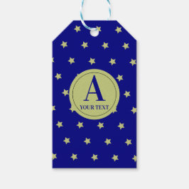 Elegant Gold & Blue Star Pattern Monogram ギフトタグ