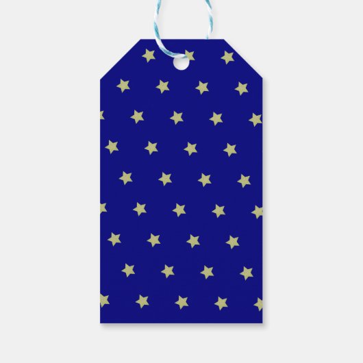 Elegant Gold & Blue Star Pattern Monogram ギフトタグ (裏面)