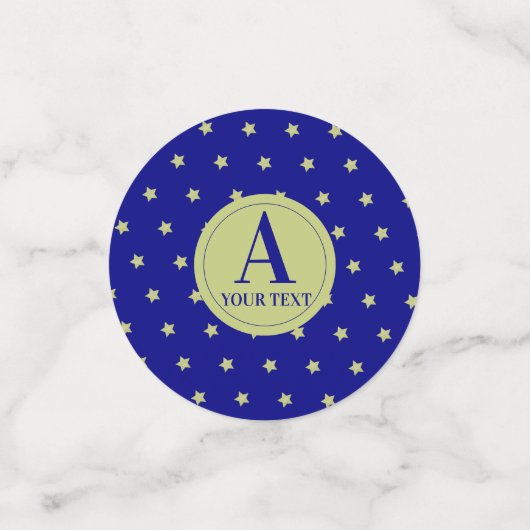 Elegant Gold & Blue Star Pattern Monogram コンフェッティ (スモール正面)