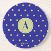 Elegant Gold & Blue Star Pattern Monogram コースター (正面)