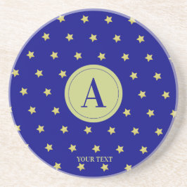 Elegant Gold & Blue Star Pattern Monogram コースター