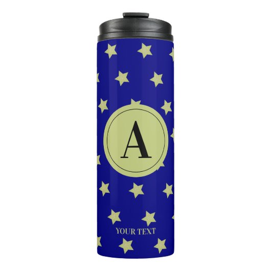 Elegant Gold & Blue Star Pattern Monogram タンブラー (正面)