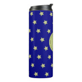 Elegant Gold & Blue Star Pattern Monogram タンブラー (回転左)