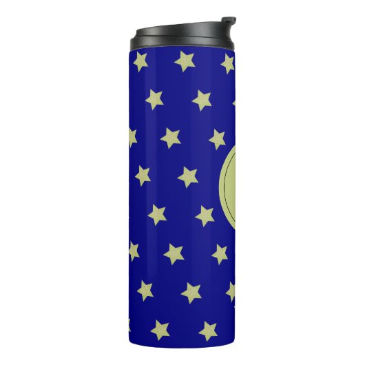 Elegant Gold & Blue Star Pattern Monogram タンブラー (回転左)
