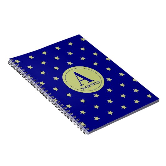 Elegant Gold & Blue Star Pattern Monogram ノートブック (右側)