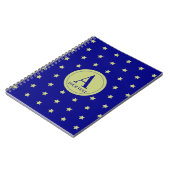 Elegant Gold & Blue Star Pattern Monogram ノートブック (左側)