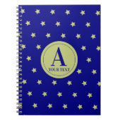 Elegant Gold & Blue Star Pattern Monogram ノートブック (正面)