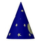 Elegant Gold & Blue Star Pattern Monogram パーティーハット (左)