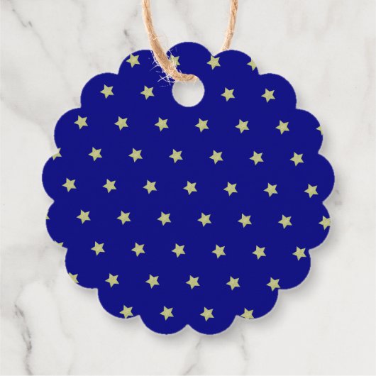 Elegant Gold & Blue Star Pattern Monogram フェイバータグ (裏面)