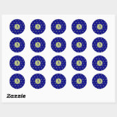Elegant Gold & Blue Star Pattern Monogram ラウンドシール (シート)