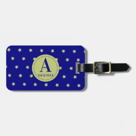 Elegant Gold & Blue Star Pattern Monogram ラゲッジタグ