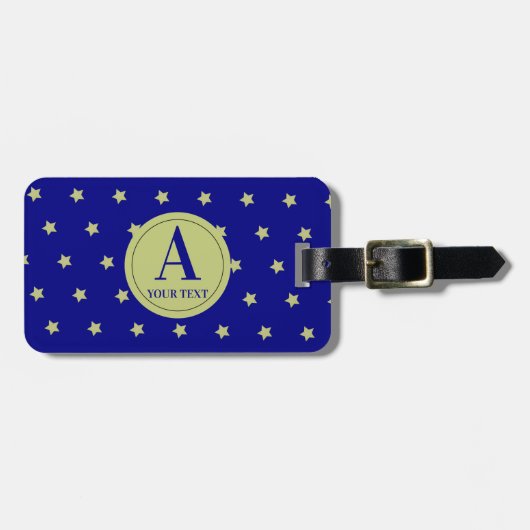 Elegant Gold & Blue Star Pattern Monogram ラゲッジタグ (正面横)