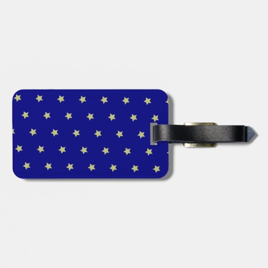 Elegant Gold & Blue Star Pattern Monogram ラゲッジタグ (裏面横)