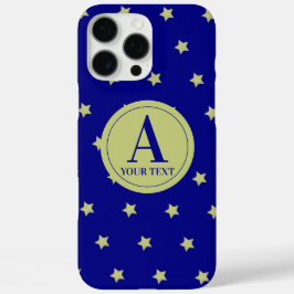 Elegant Gold & Blue Star Pattern Monogram iPhone 16 Pro Maxケース