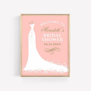 Elegant Gold Blush Gown Bridal Shower Welcome ポスター