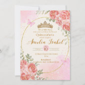 Elegant Gold & Blush Quinceañera Invitation 招待状 (正面)