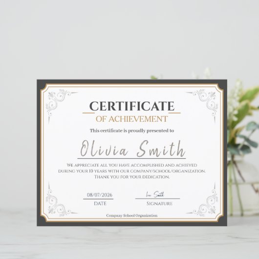 Elegant Gold Border Certificate of Achievement (スタンド正面)