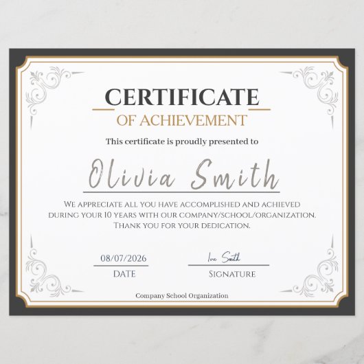 Elegant Gold Border Certificate of Achievement (正面)